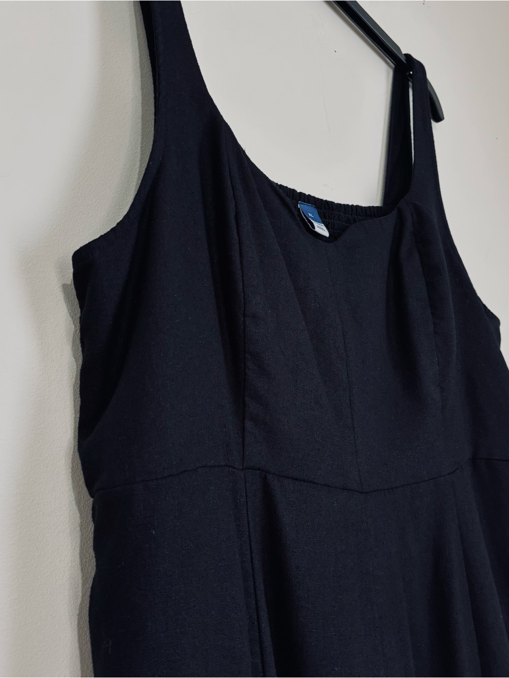 Old Navy Boho Fit Flare Sleeveless Black Linen Blend Smocked Back Midi Dress XL - Picture 7 of 16